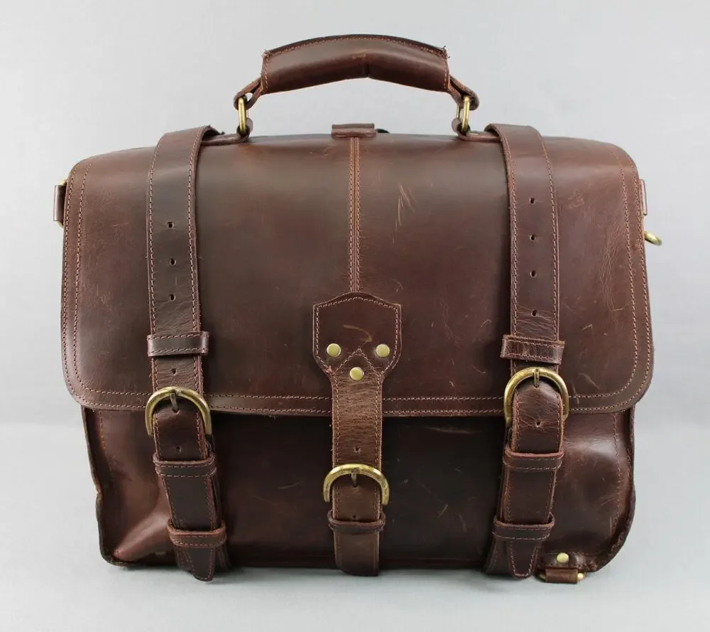 Messenger Bag Chestnut Leather Briefcase Satchel Bag 16” Large Laptop Computer